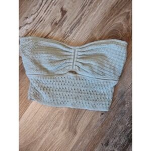 American Eagle Knit Tube Top Sage Green Crochet Strapless Crop Sweetheart Medium